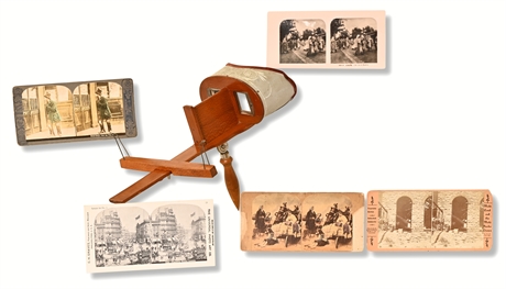 Antique Handheld Stereoscope & Stereoviews