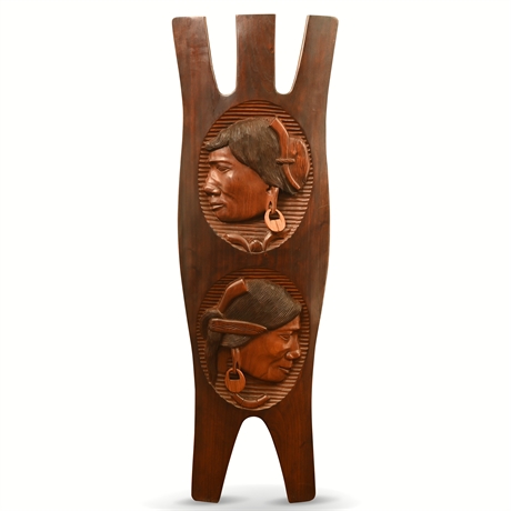 Vintage Carved Tribal Wood Panel