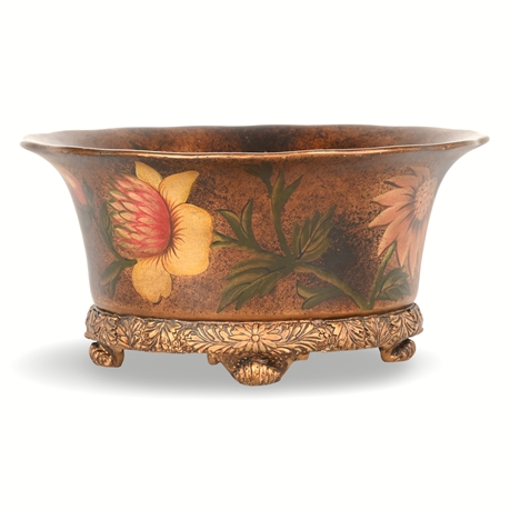 Hand-Painted Footed Floral Design Centerpiece Bowl