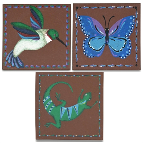 3 Hand Painted Tile Trivets