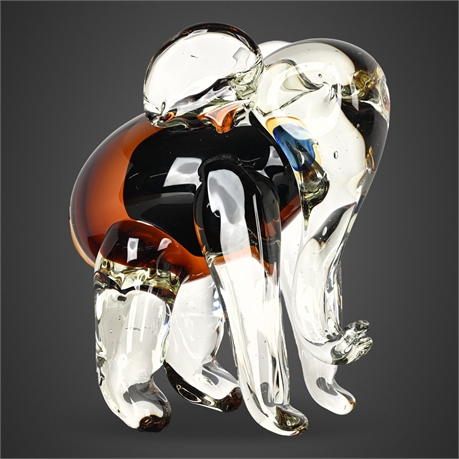 Murano Sommerso Glass Elephant Sculpture – Amber, Black & Blue