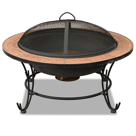 Wrought Iron Fire Pit with Terracotta Tile Accents