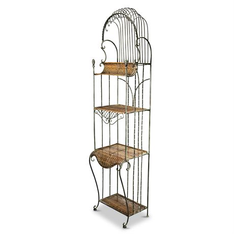 Iron and Rattan Bakers Rack