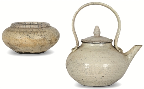 Pottery Tea Pot and Round Vase