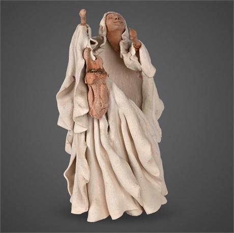 Hand-Sculpted "Curandera" Ceramic Praying Figure — White Slip & Terracotta