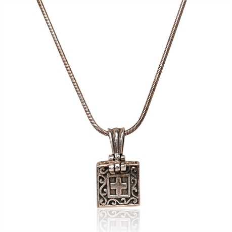 Sterling Silver Hope Prayer Box Pendant & Necklace Set