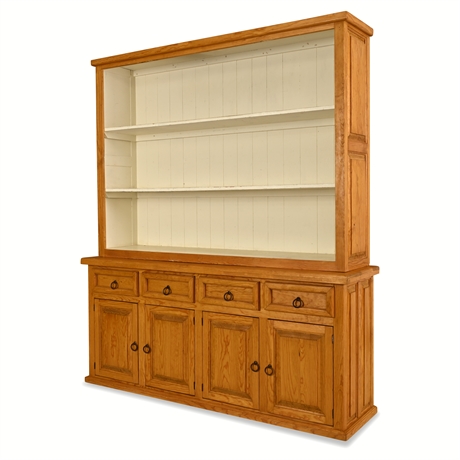 Rustic Pine 2-Piece Buffet Hutch 70"H — 4-Door, 4-Drawer, Wrought Iron