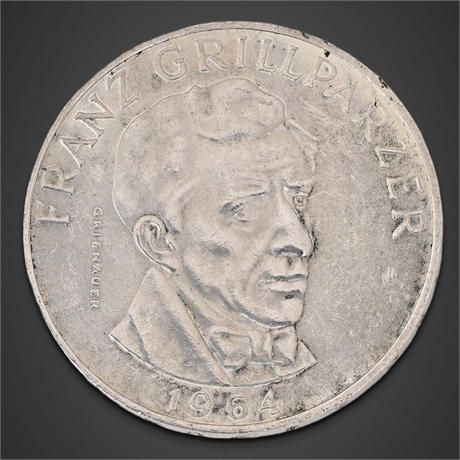 1964 Austria 25 Schilling Silver Coin — Franz Grillparzer Commemorative