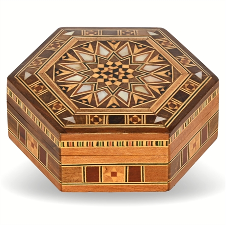 Vintage Hexagonal Marquetry Inlay Box