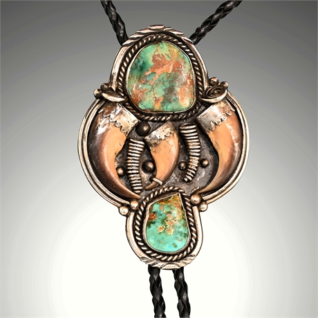 Navajo Turquoise Bolo Tie by Jerry Johnson