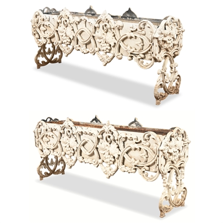 Pair Cast Aluminum Planter Boxes – Grape Motif, 14" x 31", Ornate Design