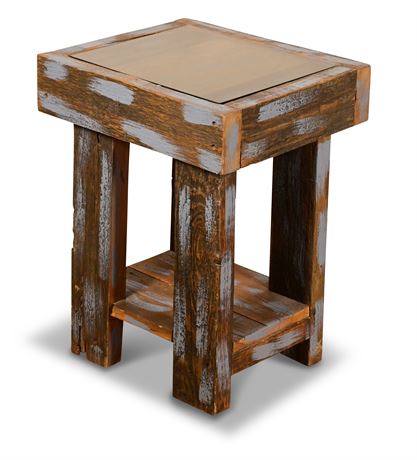 Rustic Glass Top Side Table