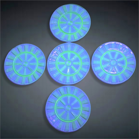 (5) Vintage Unmarked Uranium Glass Plates