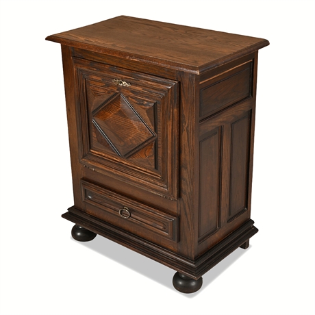 Louis XIII Style Diamond-Point Oak Fall-Front Cabinet with Working Key