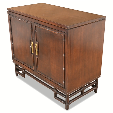 Hollywood Regency Faux Bamboo Cabinet – Brass Pulls, Drawers, Finished Back