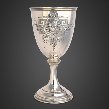 Egyptian Revival Sterling Silver Goblet with Pharaoh Mask, c. 1870
