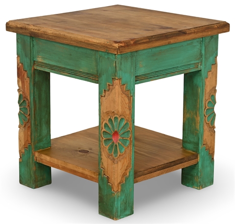Rustic Carved Side Table