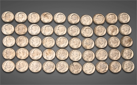 1964 Roosevelt Silver Dimes - Roll of 50
