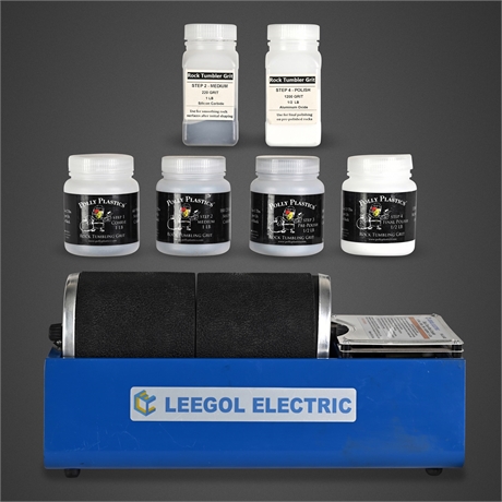 Leegol Electric Dual Drum Rock Tumbler with Polly Plastics Grit Kit