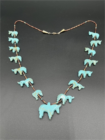 TURQUOISE AND HEISHI FETISH NECKLACE