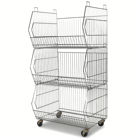 3-Tier Stacking Wire Basket Cart