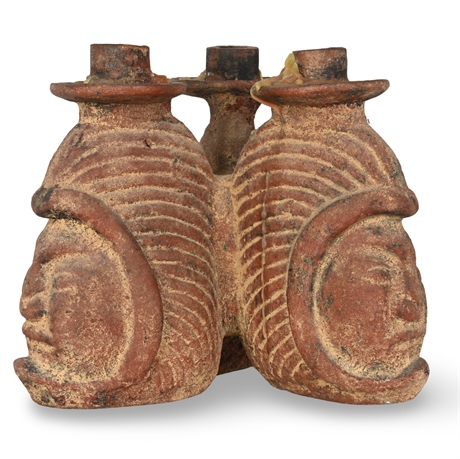 Pre-Columbian Style Cast Stone Candelabra – Triple-Candle Design