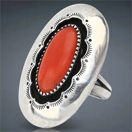 1970's Navajo Coral Shadowbox Ring