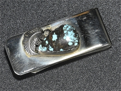 Navajo Sterling Silver & Turquoise Money Clip