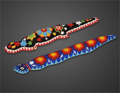 Huichol Beaded Snake & Lizard – Handcrafted Wood & Glass Beads