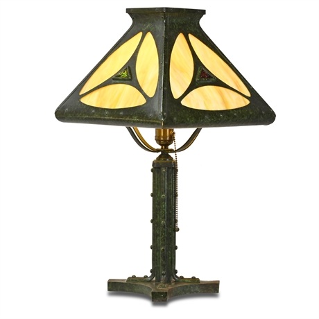 Antique Arts & Crafts Slag Glass Lamp