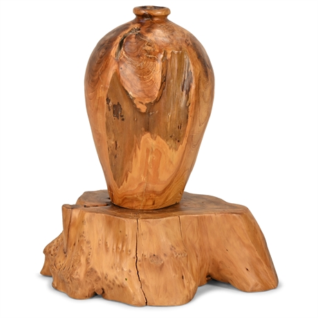Turned Wood Vase with Pedestal