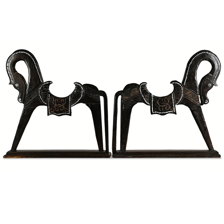 Etruscan Horse Sculptures, Pair — Solid Wood, Freestanding
