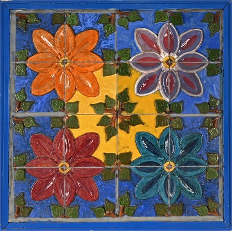 Sculpted Floral Ceramic Tile Panel Signed A 2001