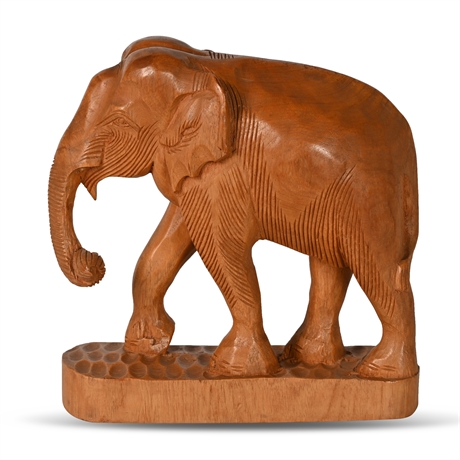 Vintage Carved Teak Elephant Sculpture