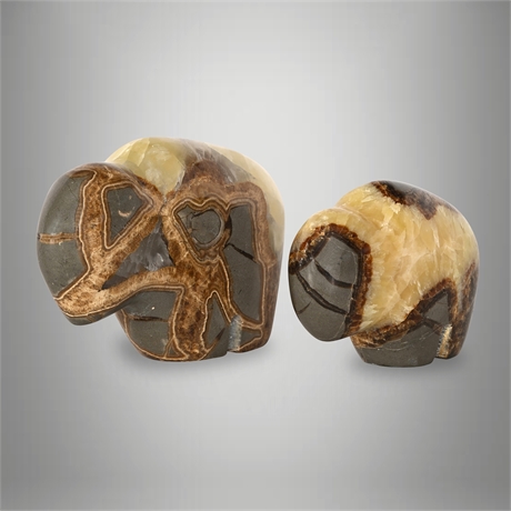 Carved Septarian Bison Figurines, Set of 2
