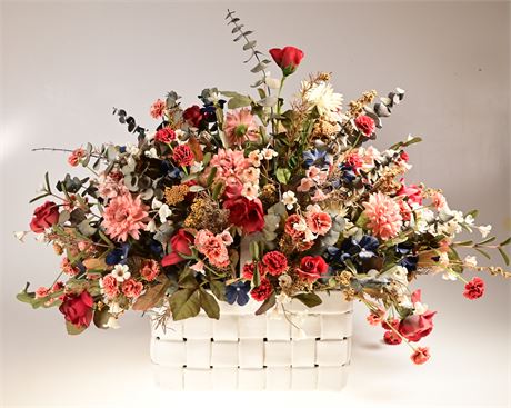 Faux Floral Arrangement in Ceramic Basket