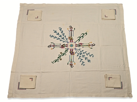 Embroidered  Linen Navajo Tablecloth