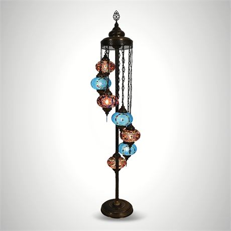 63" Turkish Mosaic 7 Globe Floor Lamp Brass Boho Ottoman Style