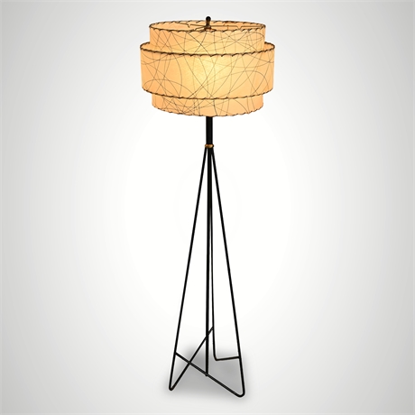 Atomic 3-Tier Fiberglass Floor Lamp — MCM Iron Tripod, 1950s