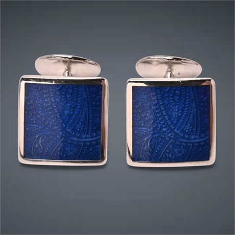 Pair David Donahue Sterling Silver Guilloche Cufflinks