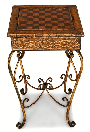Vintage Gilt Metal & Painted Wood Reversible Game Table, 29"