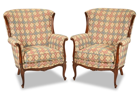 Pair Antique Mahogany Wingback Chairs