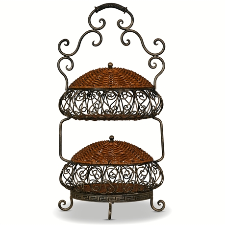 Two-Tier Iron & Wicker Fruit Basket