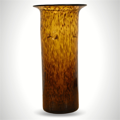 19" Large Amber Art Glass Vessel – Vase or Hurricane with Prunts