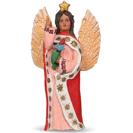 Vintage Mexican Folk Art Angel Candleholder