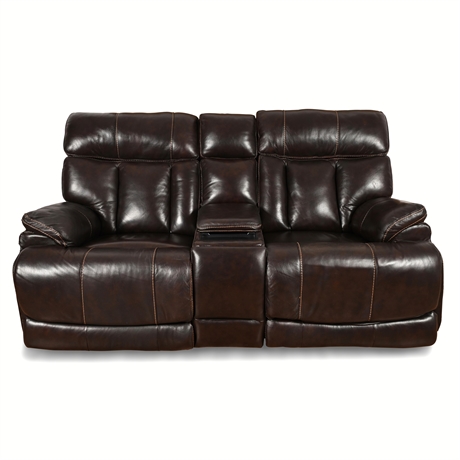 Flexsteel Power Reclining Loveseat w/ Console, USB & Headrest — Brown