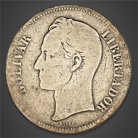 1886 Estados Unidos de Venezuela 5 Bolívares – Silver