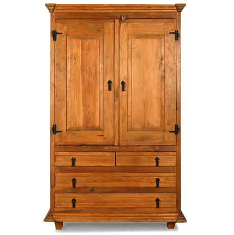 Solid Pine Rustic Armoire with Wrought Iron Hardware