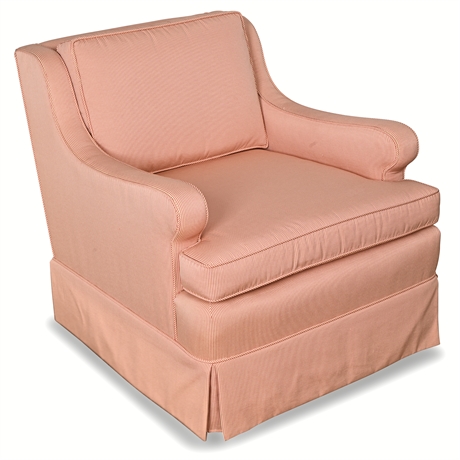 Custom Peach Gingham Skirted Club Chair — Removable Cushions