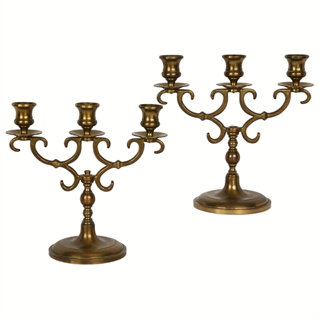 Vintage Traditional Brass Candelabra Candlestick Holders - A Pair